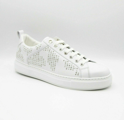 Mcm Women's White Leather Silver Studded Sneaker (37 / Us 7)