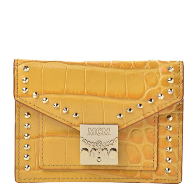 Mcm Women's Yellow Crocodile Embossed Leather Mini Flap Coin Wallet