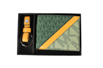 Michael Kors Gifting Slim Signature Bifold With Key Fob Box Set Women's (/yellow) In Green