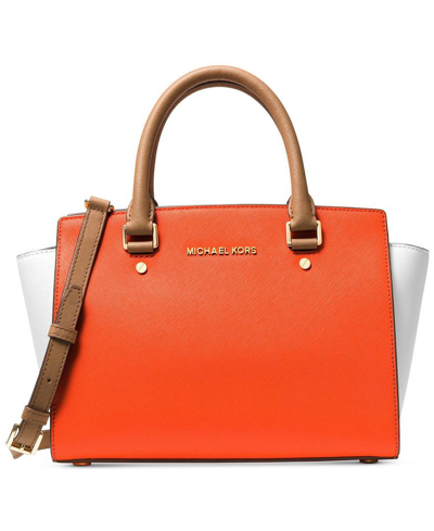 Michael Kors Women s Selma Medium Top Zip Satchel Bag In Mimosa white acorn ModeSens