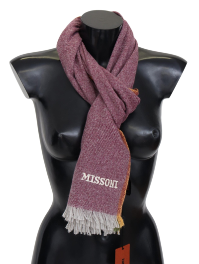 MISSONI MISSONI CHIC MAROON CASHMERE SCARF WITH LOGO MEN'S EMBROIDERY
