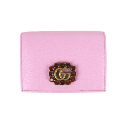 Gucci Marmont Women's Pink Leather Wallet W/crystal Double G