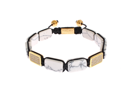 Nialaya Cz Howlite Gold 925 Bracelet In White