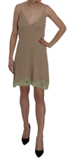 PINK MEMORIES PINK MEMORIES BEIGE LACE SPAGHETTI STRAP MINI COTTON WOMEN'S DRESS