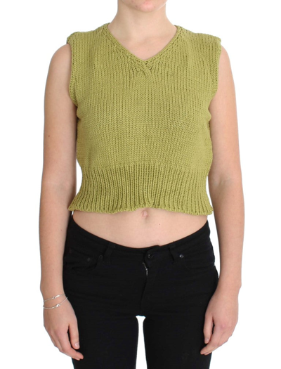 Pink Memories Cotton Blend Knitted Sleeveless Sweater In Green