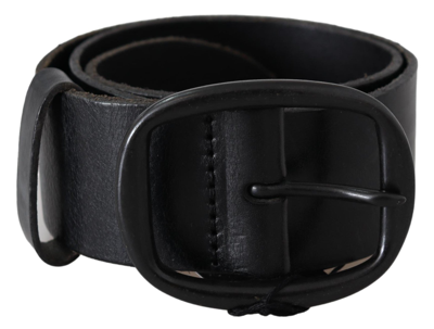 Plein Sud Black Genuine Leather Oval Metal Buckle Belt