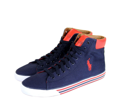 Polo Ralph Lauren Men's Harvey Canvas High Top Sneaker With Logo In Navy / Red