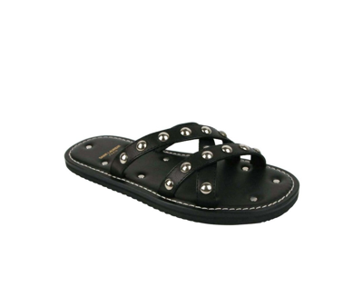 Saint Laurent Men's Black Leather Sandal With Silver Studs (39 Eu / 6 Us)