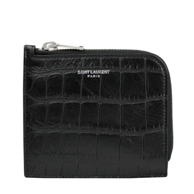 Saint Laurent Men's Imprint Black Leather Crocodile Card Case