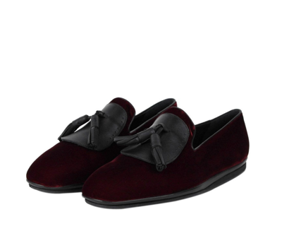 Ferragamo Men's Velvet Tassel Loafer In Dark Red