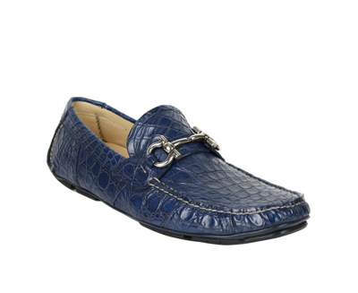 Ferragamo Men's Crocodile Horsebit Loafer In Dark Blue