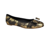 FERRAGAMO SALVATORE FERRAGAMO WOMEN'S VARINA BLACK / GOLD FABRIC BALLET FLAT