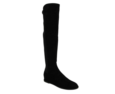 STUART WEITZMAN STUART WEITZMAN WOMEN'S BLACK MAINLINE SUEDE HIDDEN WEDGE KNEE-HIGH BOOT