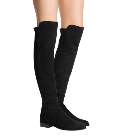 Stuart Weitzman Women's Black Suede Allgood Low Heel Knee Boot