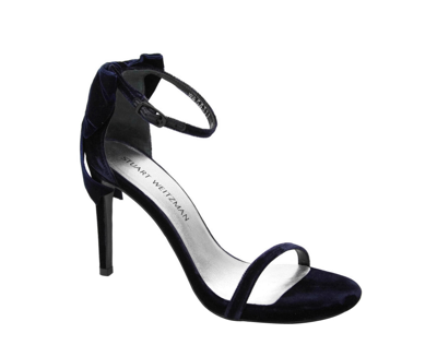 Stuart Weitzman Womens Navy Velvet Ankle Strap Mybow Sandal