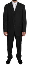 Z ZEGNA Z ZEGNA ELEGANT BLACK STRIPED WOOL MEN'S SUIT