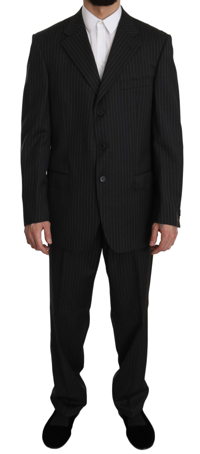 Z Zegna Striped Two Piece 3 Button  Wool Suit In Black