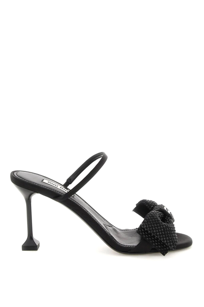 Miu Miu Shimmery Bow Mule Sandals In Black