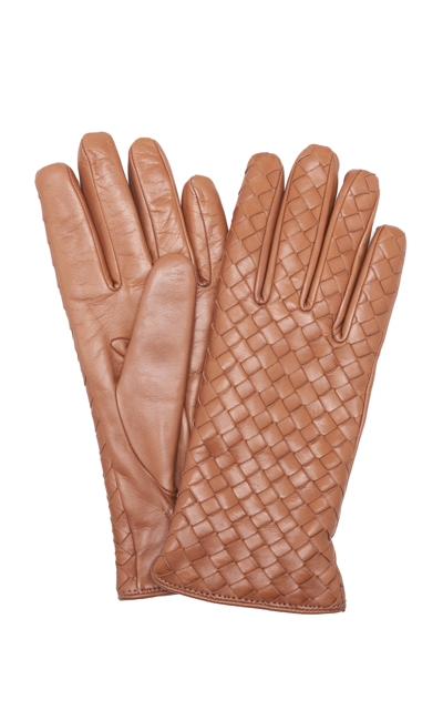 Bottega Veneta Intrecciato Leather Gloves In Brown