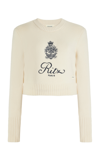 Frame + Ritz Paris Cropped Embroidered Cashmere Sweater In Off White