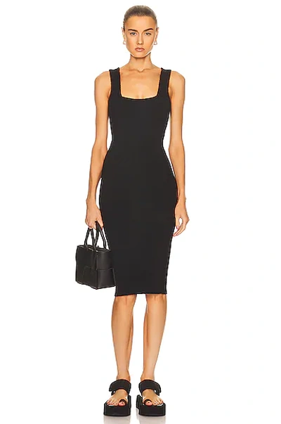 Wardrobe.nyc Textured Ribbed Knit Midi Dress With Square In Black