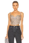 Area Cropped Embellished Leopard-print Denim Bustier Top In Brown Multi