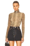Ganni Printed Mesh Ls Fitted Turtleneck Snake Starfish In Snake Starfish