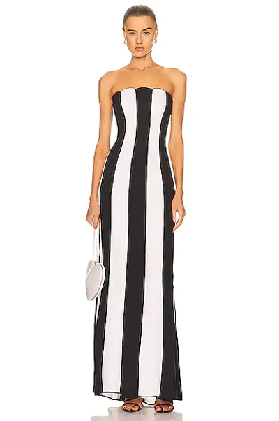 Valentino Striped Crepe Gown W/ Scalloped Neckline In Black,white
