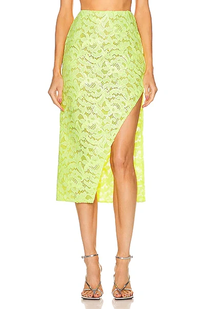 Alexander Mcqueen Lacquered Lace Pencil Skirt In Acid Yellow