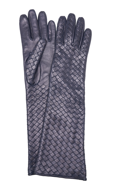 Bottega Veneta Intrecciato Leather Gloves In Navy