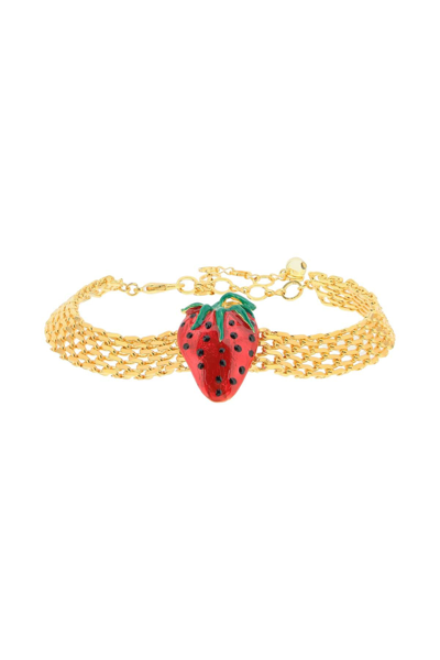 Alessandra Rich Enamelled-strawberry Choker Necklace In Gold,red