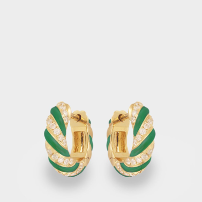 Yvonne Léon Paire De Creole Torsade 9ct Yellow-gold, Diamond And Enamel Hoop Earrings In Green