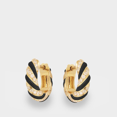 Yvonne Léon Black Enamel Torsade Hoops In Gold