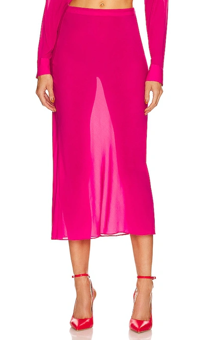 L'academie Sheer Midi Slip Skirt In Fuchsia Pink