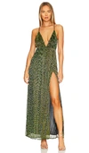 Superdown Hailee High Slit Maxi Dress In Green Metallic