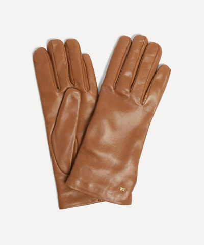 Max Mara Spalato Smooth Leather Gloves In Brown
