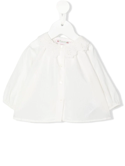 Bonpoint Babies' Floral Print Frill-collar Top In White