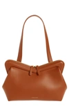 Mansur Gavriel M Frame Leather Clutch In Camel