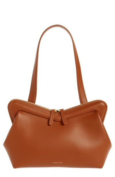 Mansur Gavriel M Frame Leather Clutch In Camel