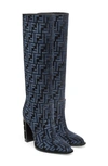 Fendi Jacquard Ff Sculptural-heel Tall Boots In Bleu