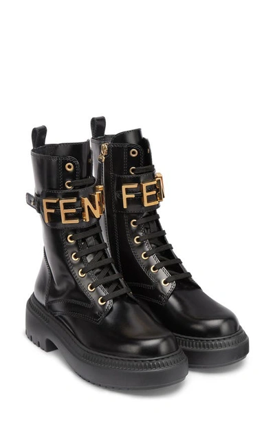 Fendi Graphy Combat Boot In Nero/ Nero Oro