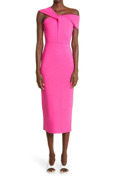 St John Twisted Off-the-shoulder Midi Dress In Pink