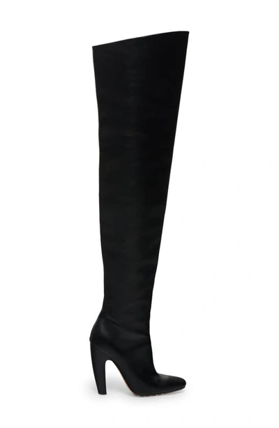 Bottega Veneta 100mm Canalazzo Thigh-high Leather Boots In 1000 Black