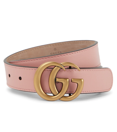 Gucci Girls Pink Leather Gg Belt In Wild Rose