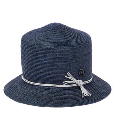 Maison Michel Kids' Arsene Straw Bucket Hat In Navy