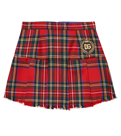 Dolce & Gabbana Kids' Tartan-print Embroidered-logo Skirt In Red