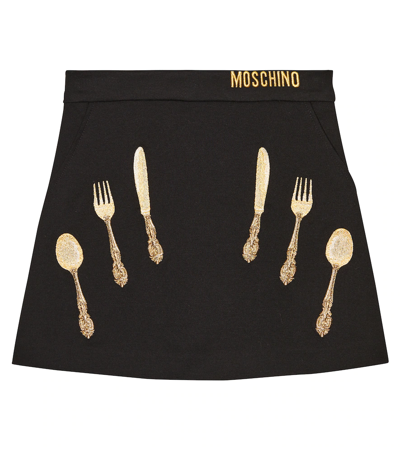 Moschino Kids' Embroidered Viscose Blend Skirt W/ Logo In Black