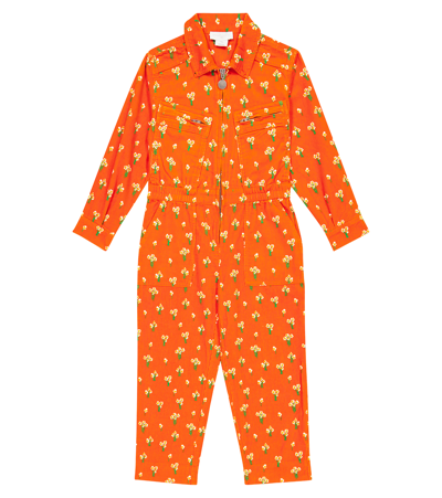 Stella Mccartney Kids' Floral Cotton Corduroy Jumpsuit In Nocciola/multicolor