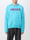 Versace Logo Cotton Hoodie In Turquoise