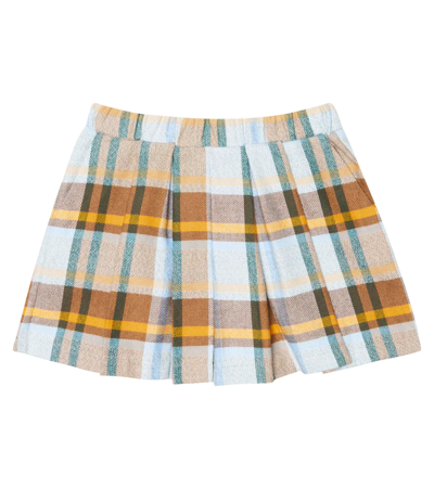 Paade Mode Kids' Checked Cotton Skort In Everest Blue